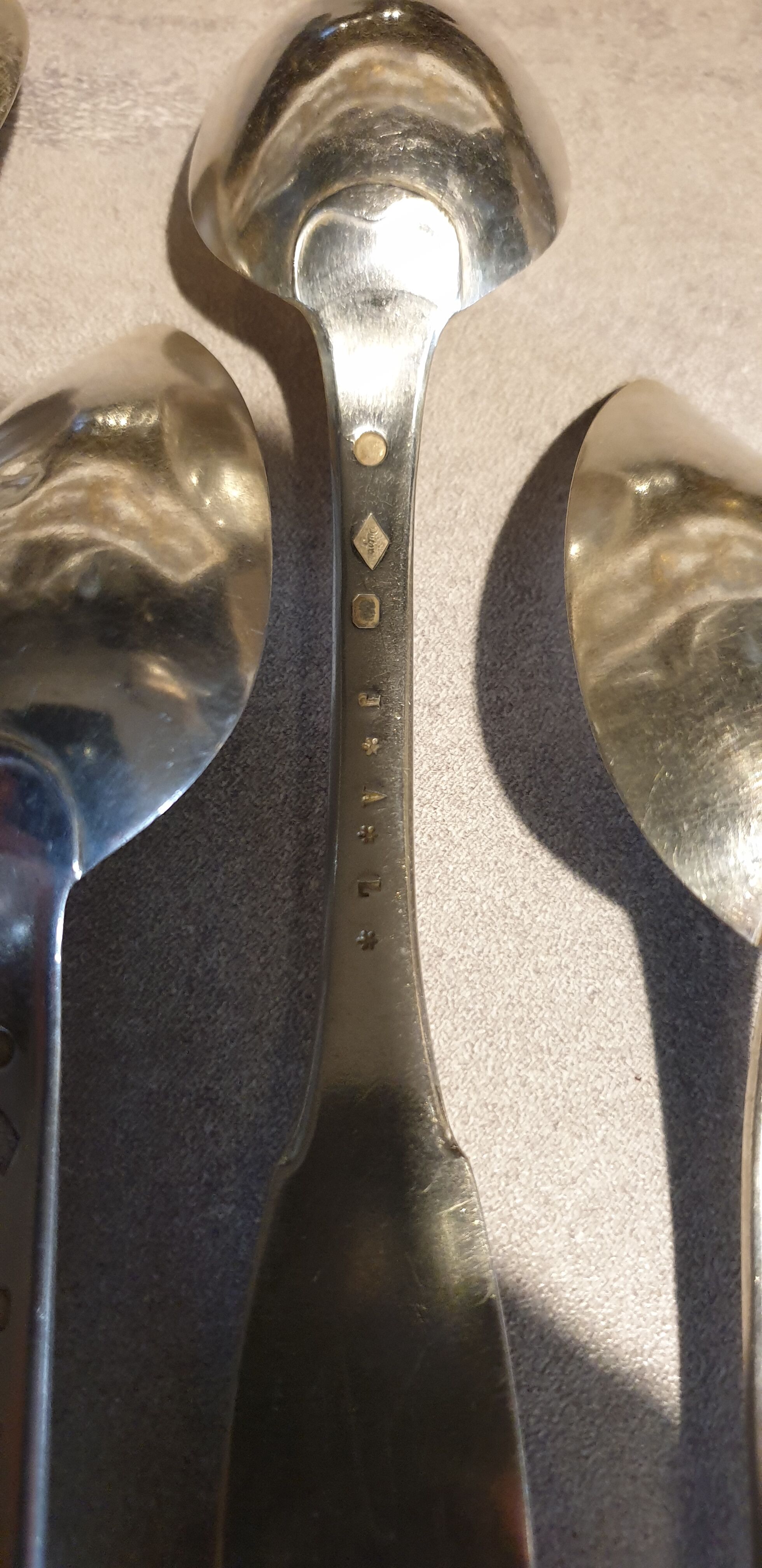 grâgout spoons, plain, monogrammed, solid silver