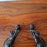 2 bronze cat candlesticks