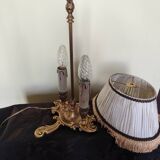bronze bouillotte lamp with 2 lights and fabric shade
