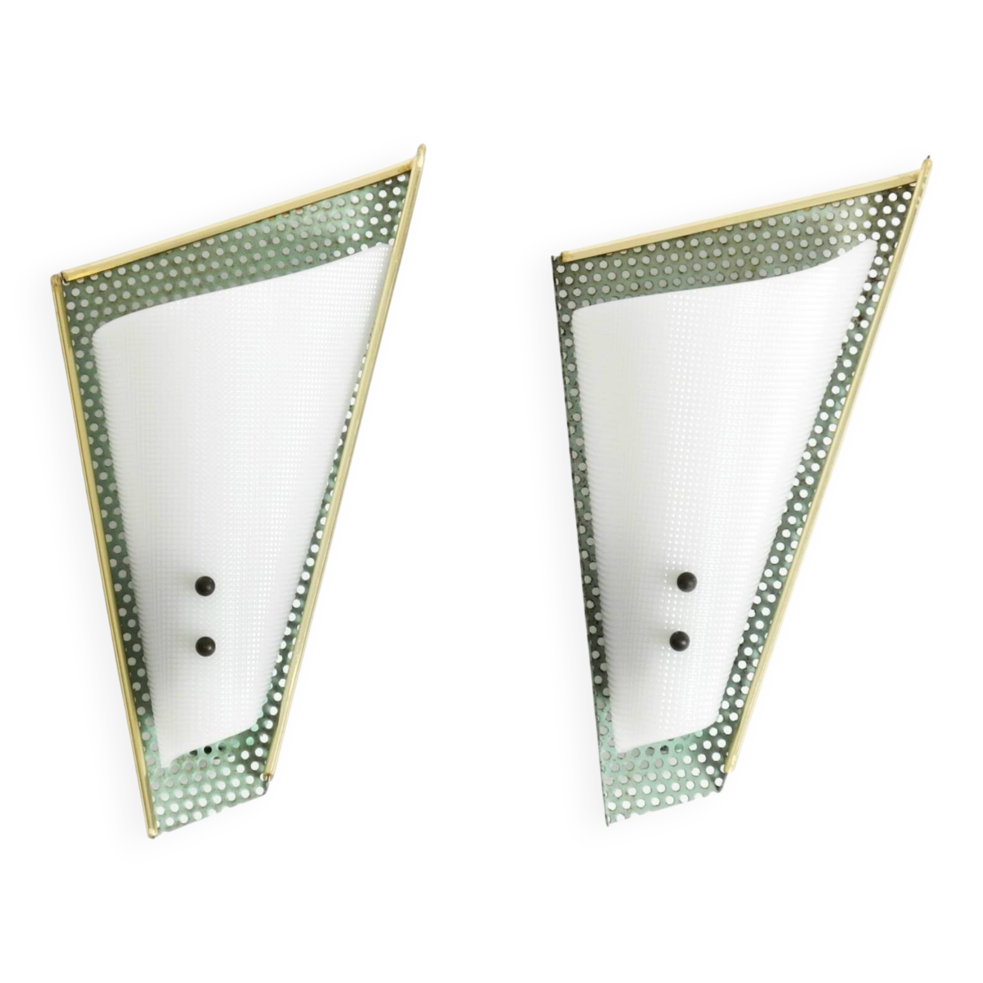 Pair of beautiful mint green Mid Century Modern perforated sheet metal wall