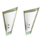 Pair of beautiful mint green Mid Century Modern perforated sheet metal wall