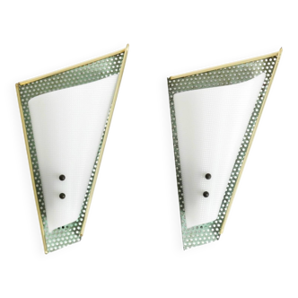 Pair of beautiful mint green Mid Century Modern perforated sheet metal wall