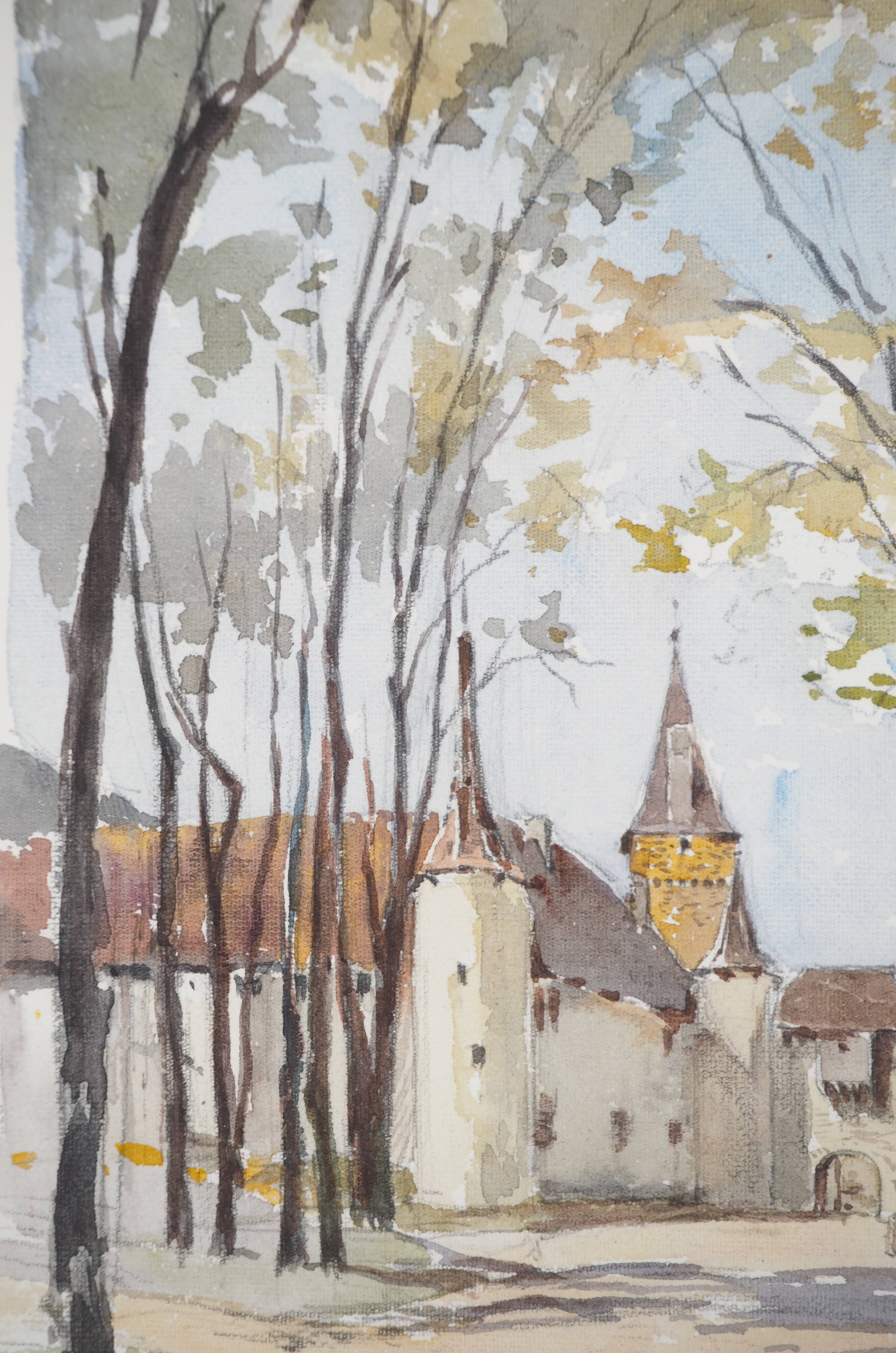 René LEVERD: Switzerland, Château de Colombier, original signed watercolour.