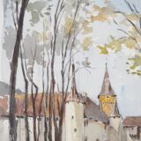 René LEVERD: Switzerland, Château de Colombier, original signed watercolour.