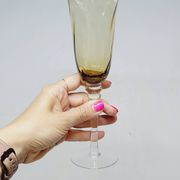6 Champagne Flutes in Twisted Blown Glass 2 Colors Green and Amber
