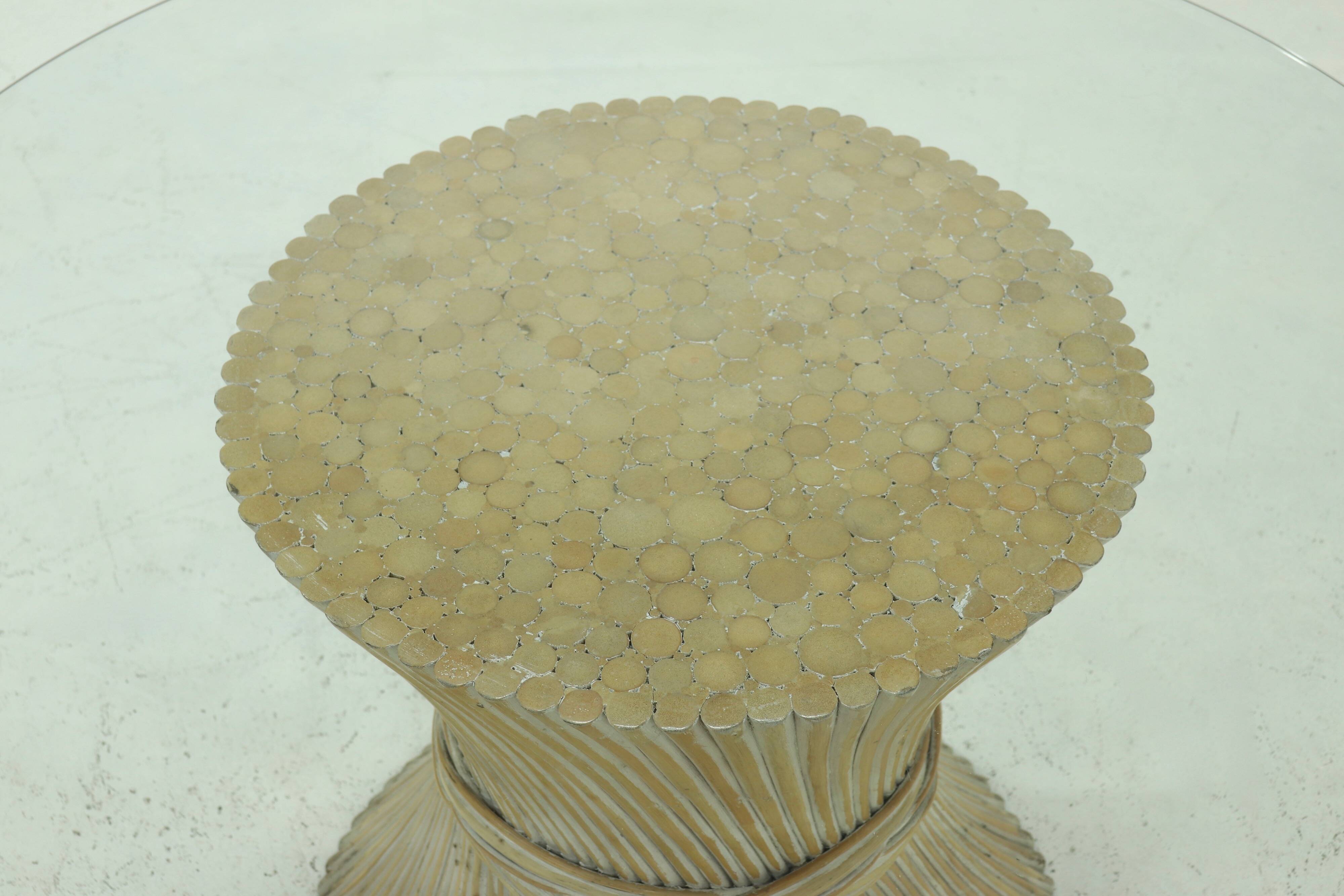 Bamboo and Glass Round Dining Table Attributed to McGuire, USA 1970s