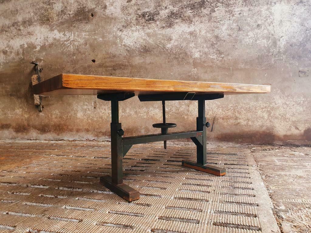 Industrial dining table oak on a workbench frame