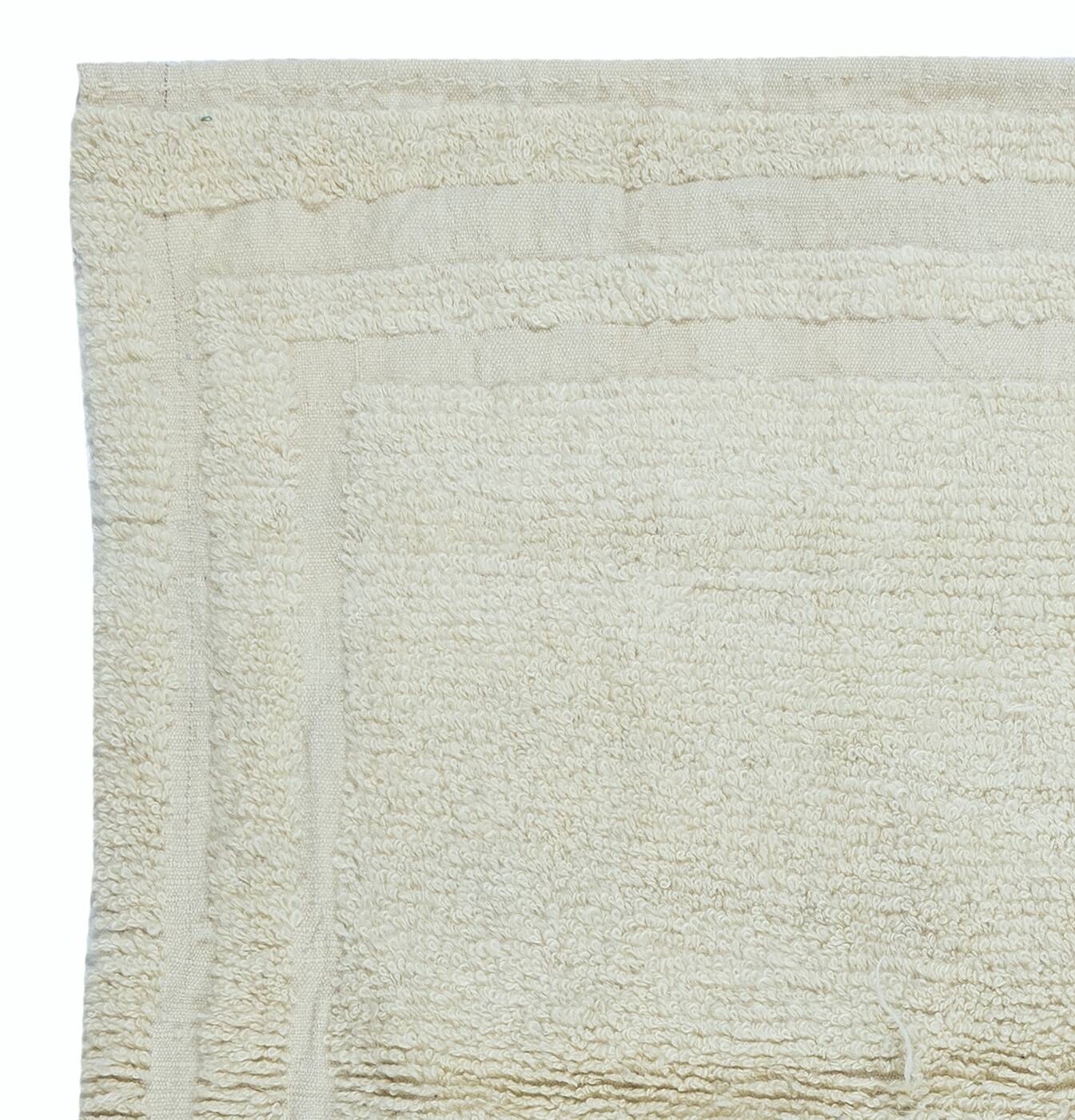 Vintage Minimalist Turkish Tulu Accent Rug Made of Natural Beige Wool