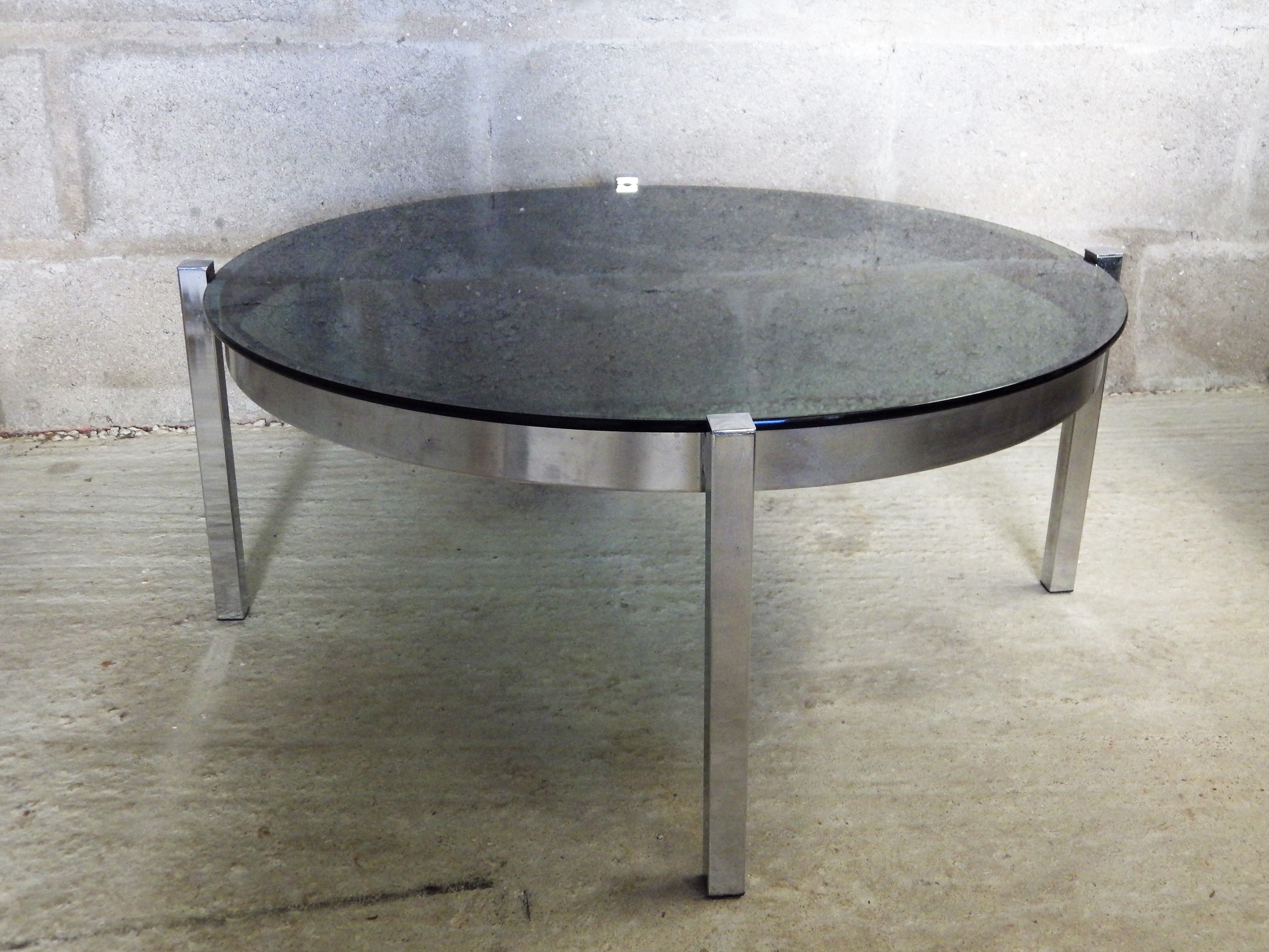 Table low vintage smoked glass and chromed metal