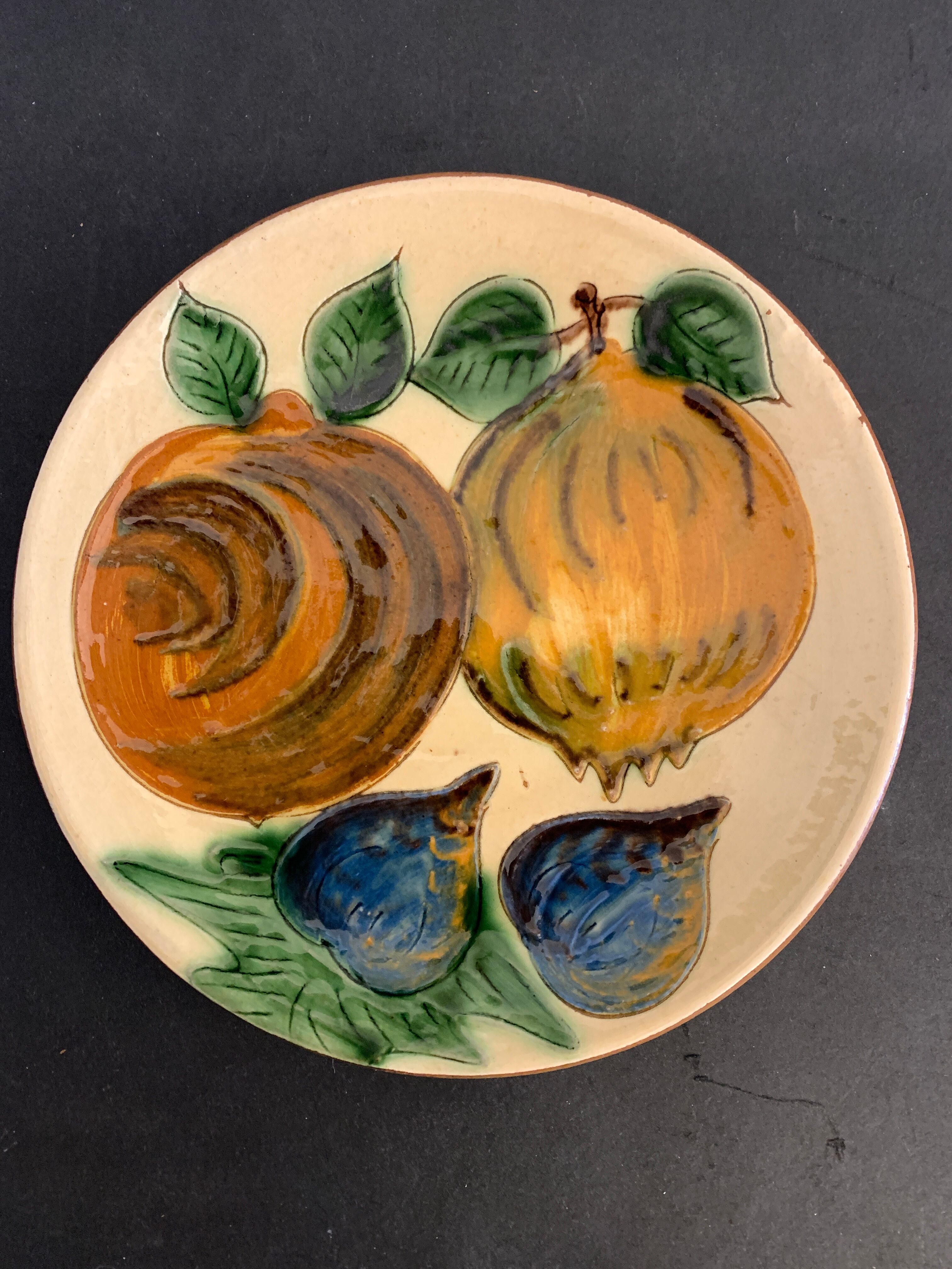Glazed ceramic plate Puigdemont fruits, 1960