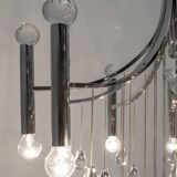 Mid-Century Modern Italian Chrome and Glass Chandelier, 1970