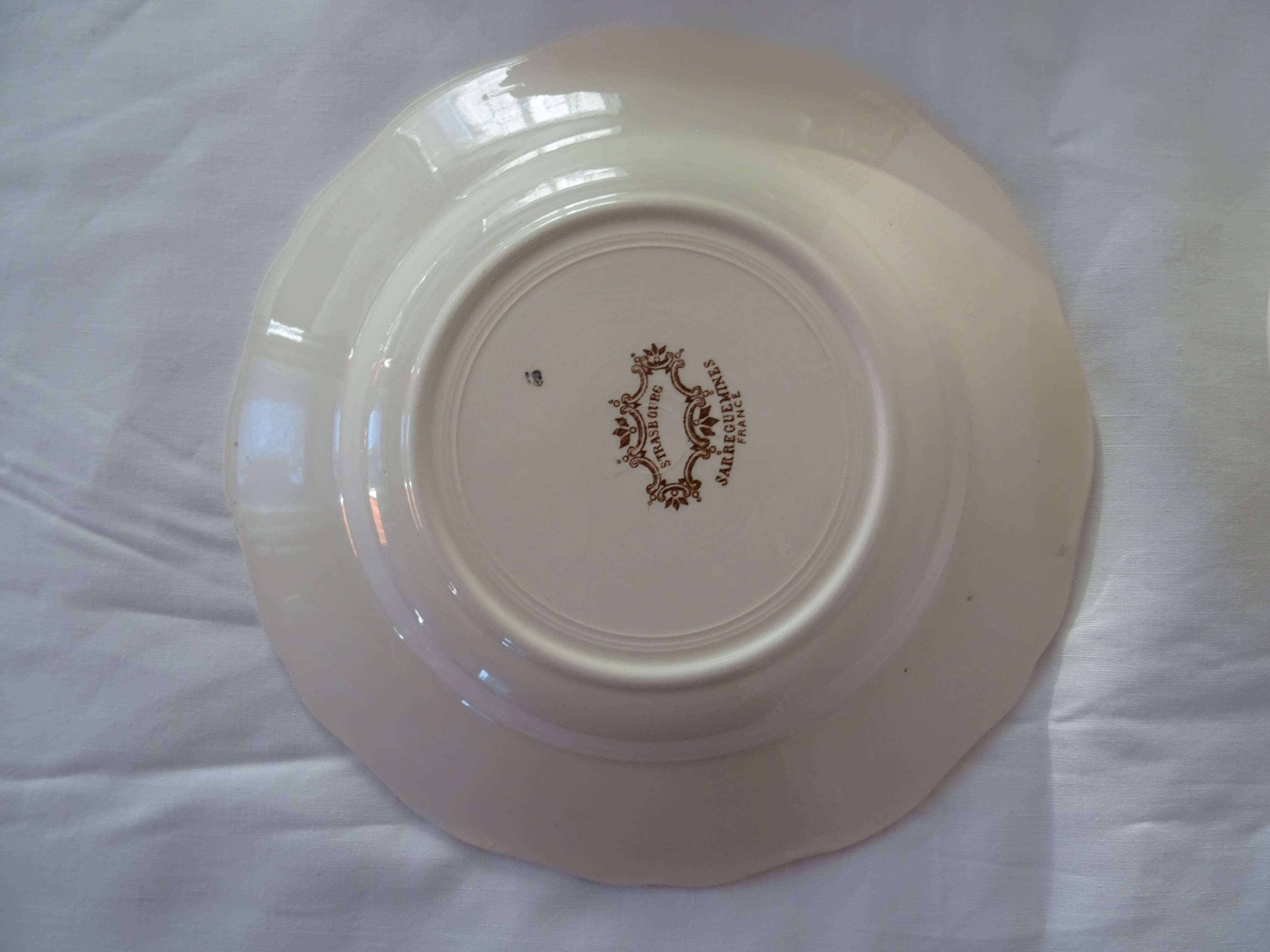 4 plates sarreguemines, hollow faience flowers strasbourg