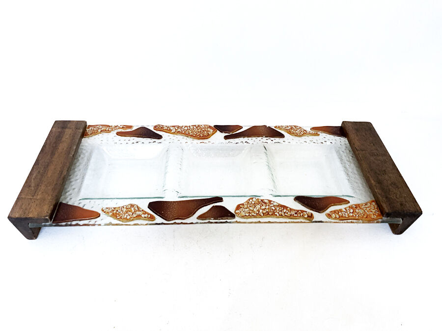 Plateau apéritif teck et verre, 1970