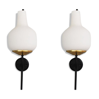 Appliques en laiton métal et opaline 1960