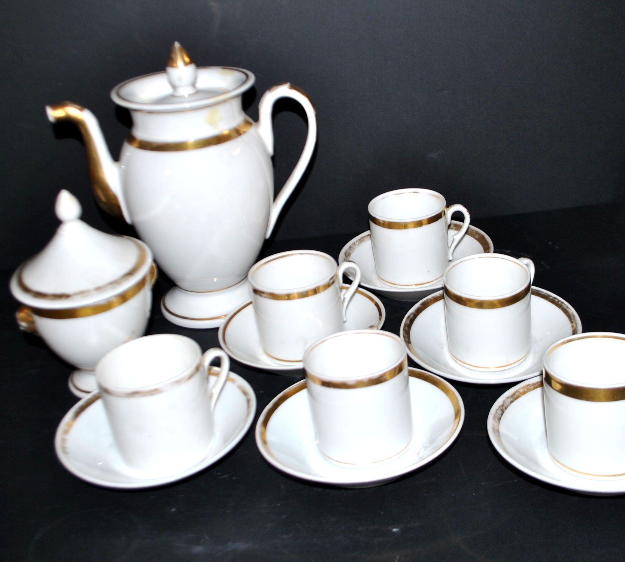 Empire coffee service in porcelain, 19th century swan neck, Paris porcelain