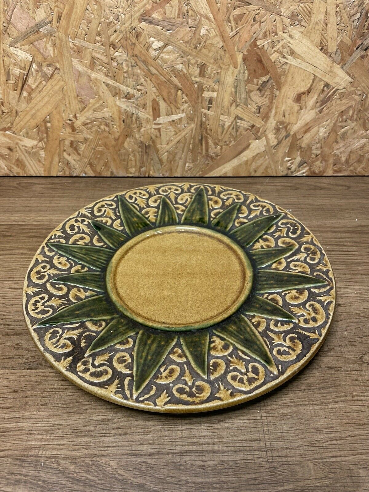 Barbotine ananas vintage ensemble pot et plat, deco exotique
