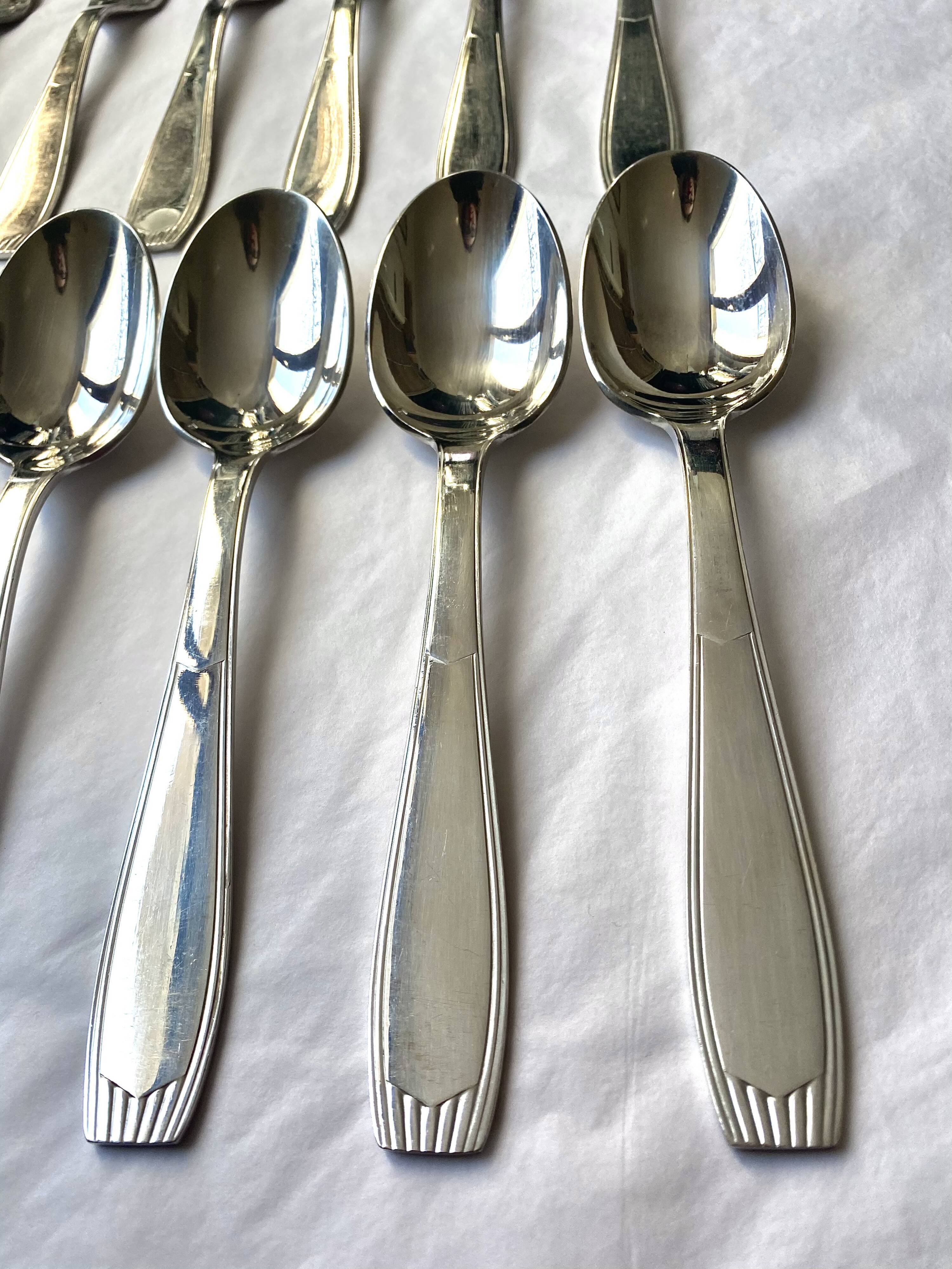 Christofle cutlery set - 11 fourchettes de table et 11 cuillères à soupe - Art déco - Métal argenté