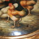 Painted medallion panel and varnish decoration hens, roosters signed G.Roy
