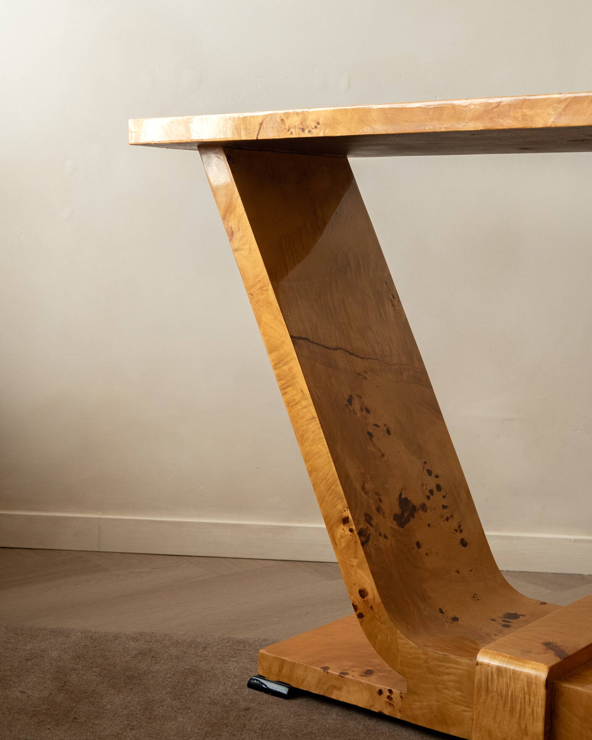Art Deco Revival Burl Console Table, 1980s-1990s