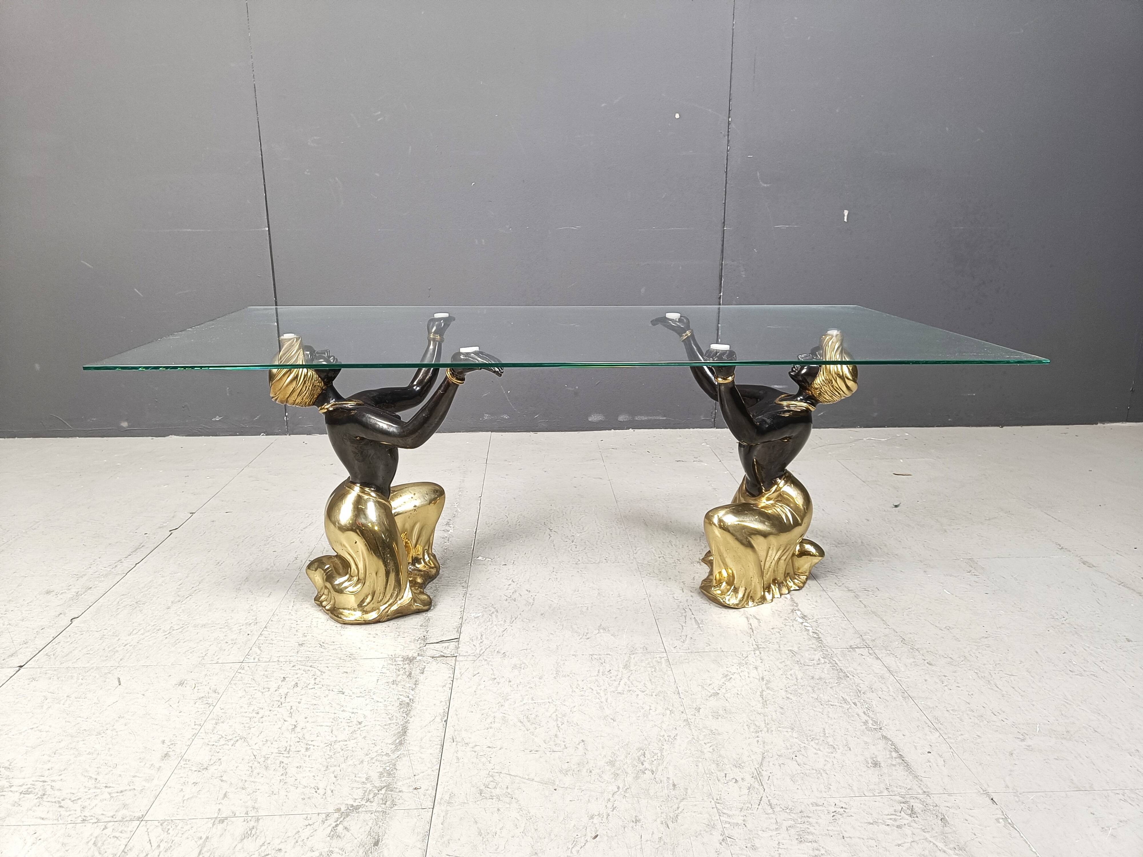 Vintage brass blackamoor coffee table, 1970s