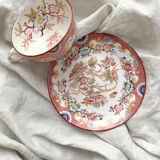 Fine earthenware coffee cup Minton pink Sarreguemines decor