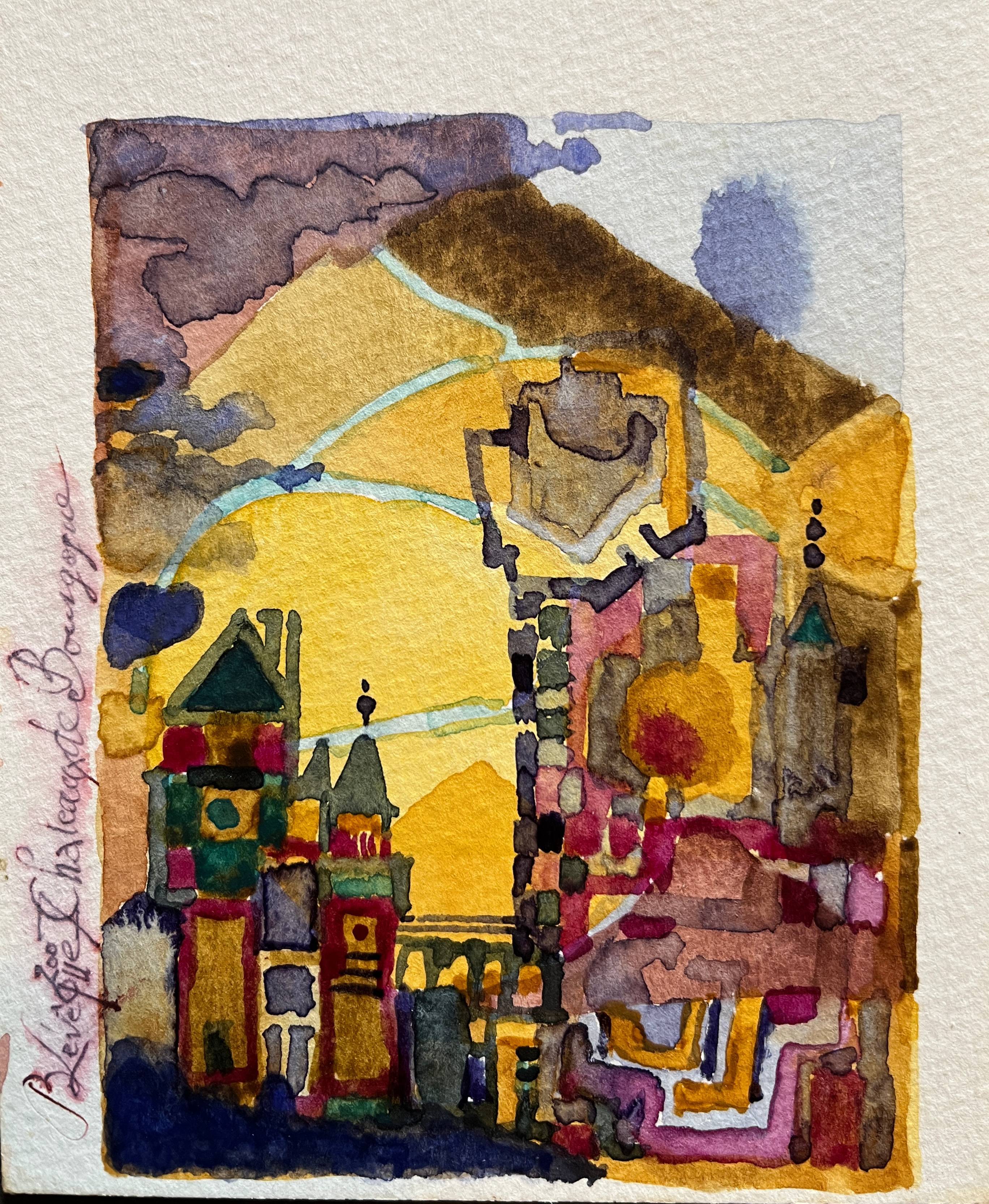 Set of 7 watercolor paintings signed B. Lévêque Burgundy Brittany