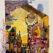 Set of 7 watercolor paintings signed B. Lévêque Burgundy Brittany