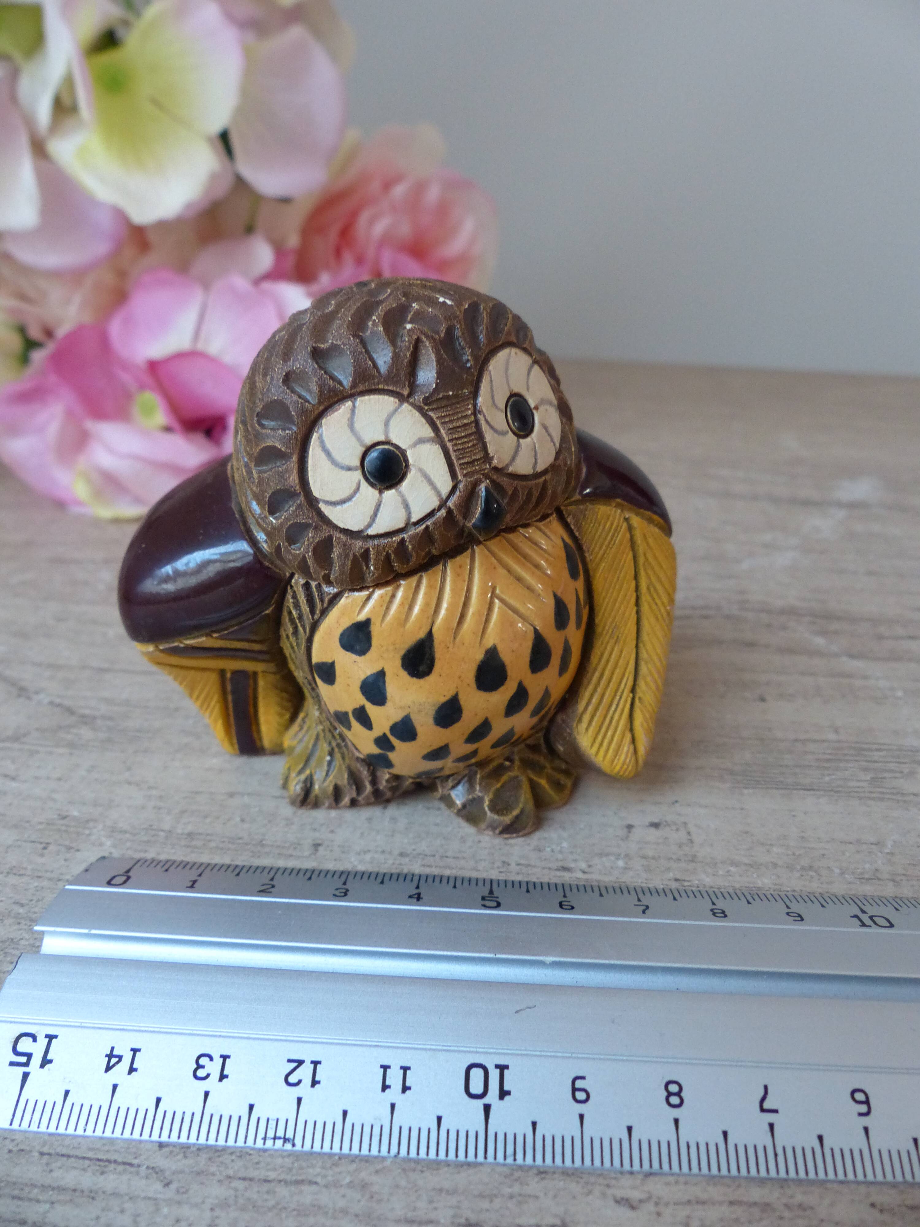 Hand carved Rinconada ceramic owl figurine made in Uruguay
