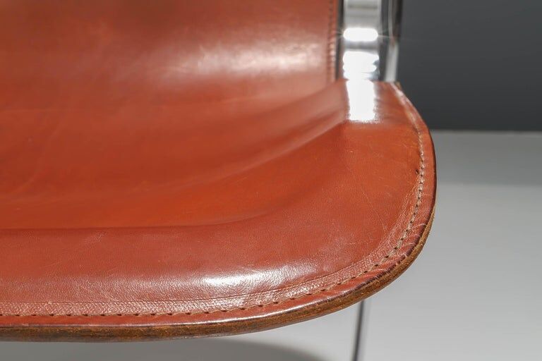 Set of 4 dining chairs in chrome and leather for Cidue Italy 1970