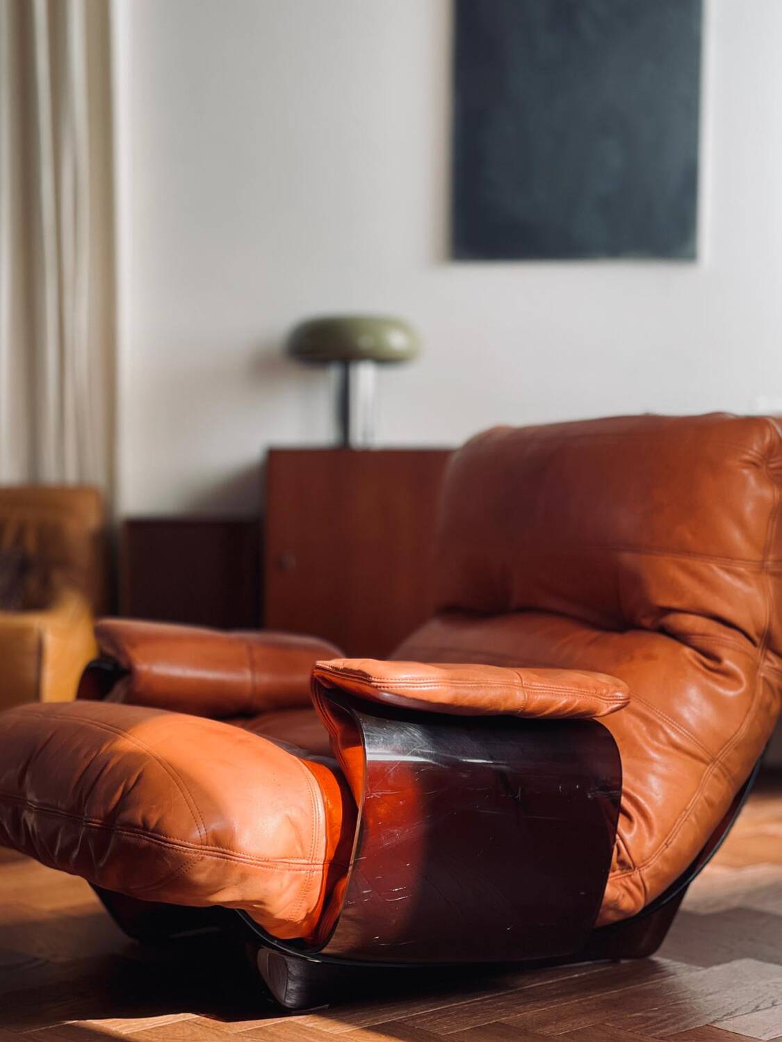 Marsala leather armchair Ligne Roset vintage 1970s