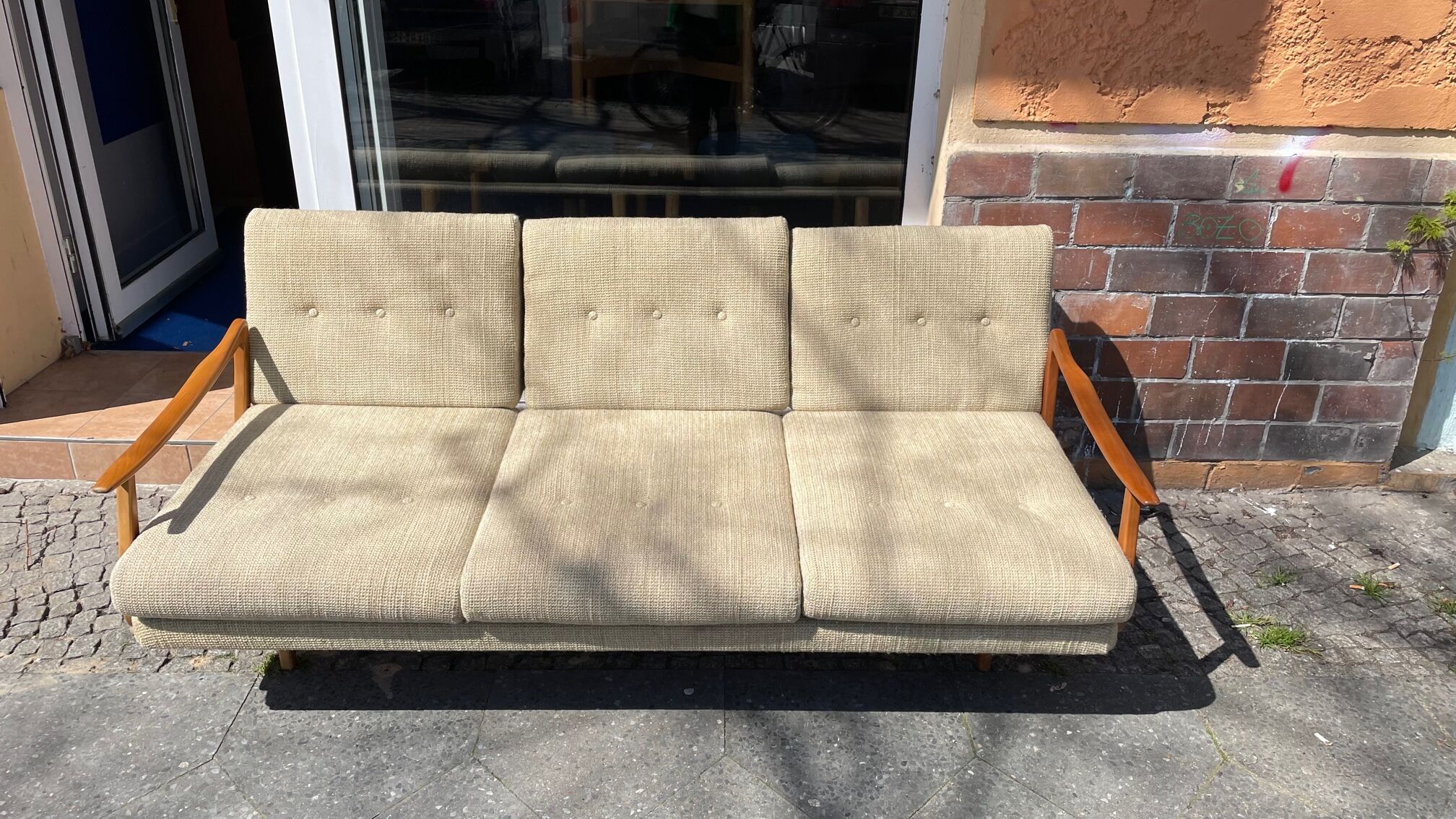 Canape daybed of the 60s in wood and wool