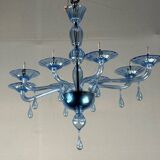 Blue murano glass venetian chandelier, 8 light arms
