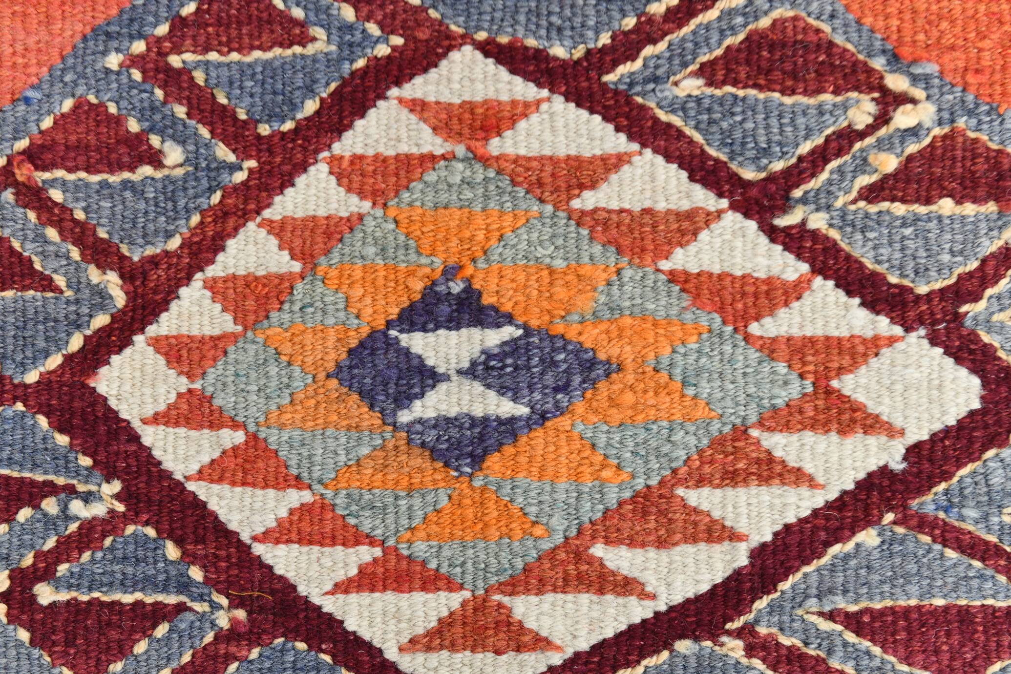 3x10 Turkish Orange & Burgundy Kilim Runner Rug, 92x302Cm