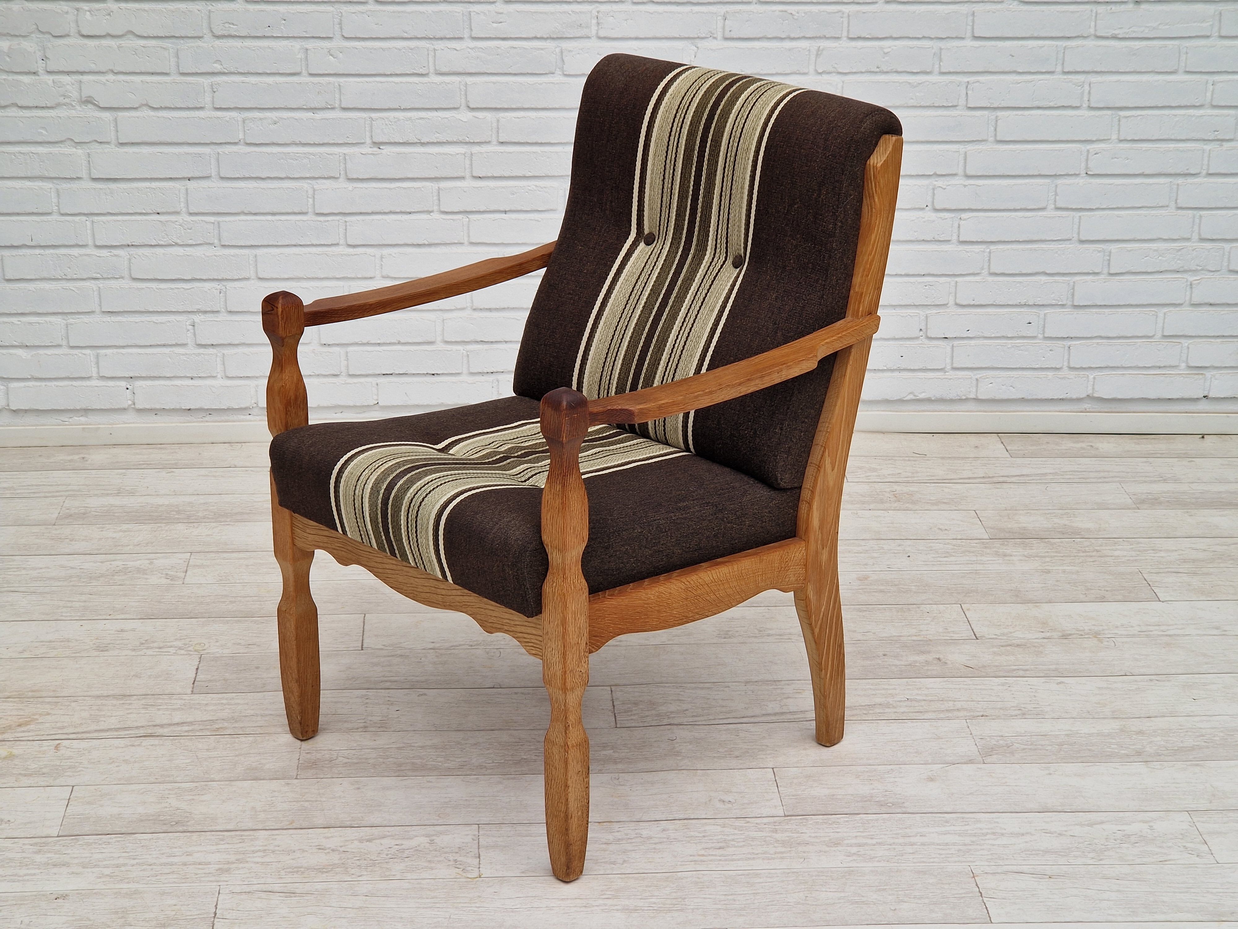 1970s, Danish design, oak wood armchair in furniture wool.