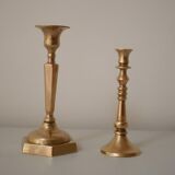 Set of 2 small brass candle holders