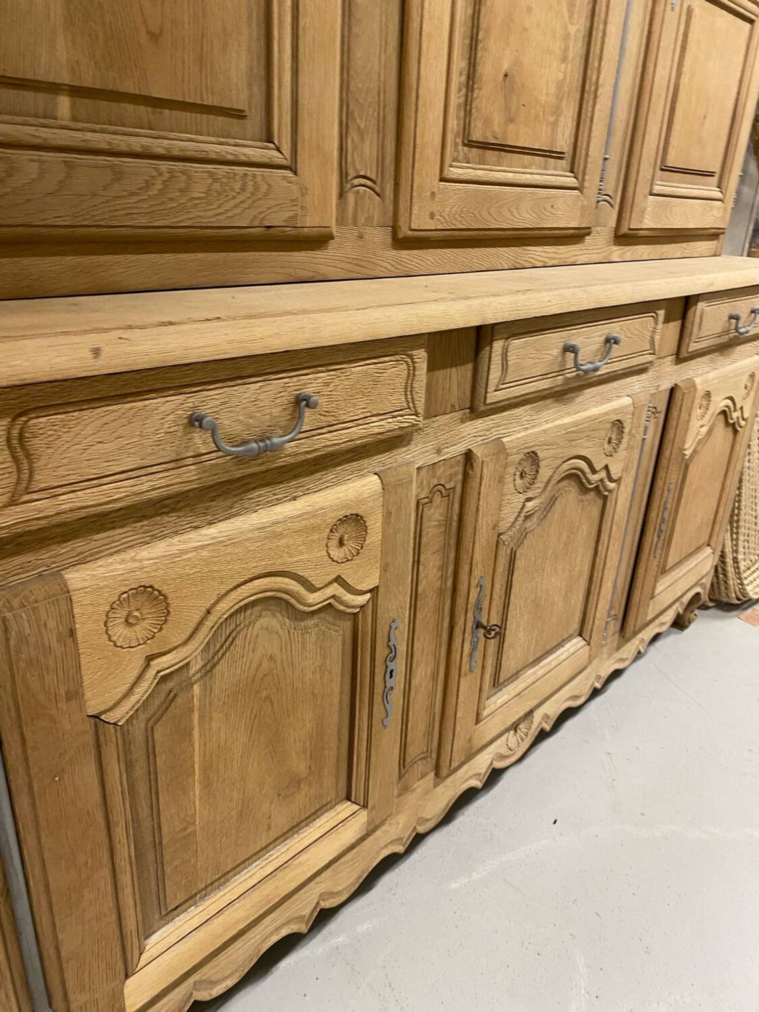 Louis XV style two-part buffet in raw wood