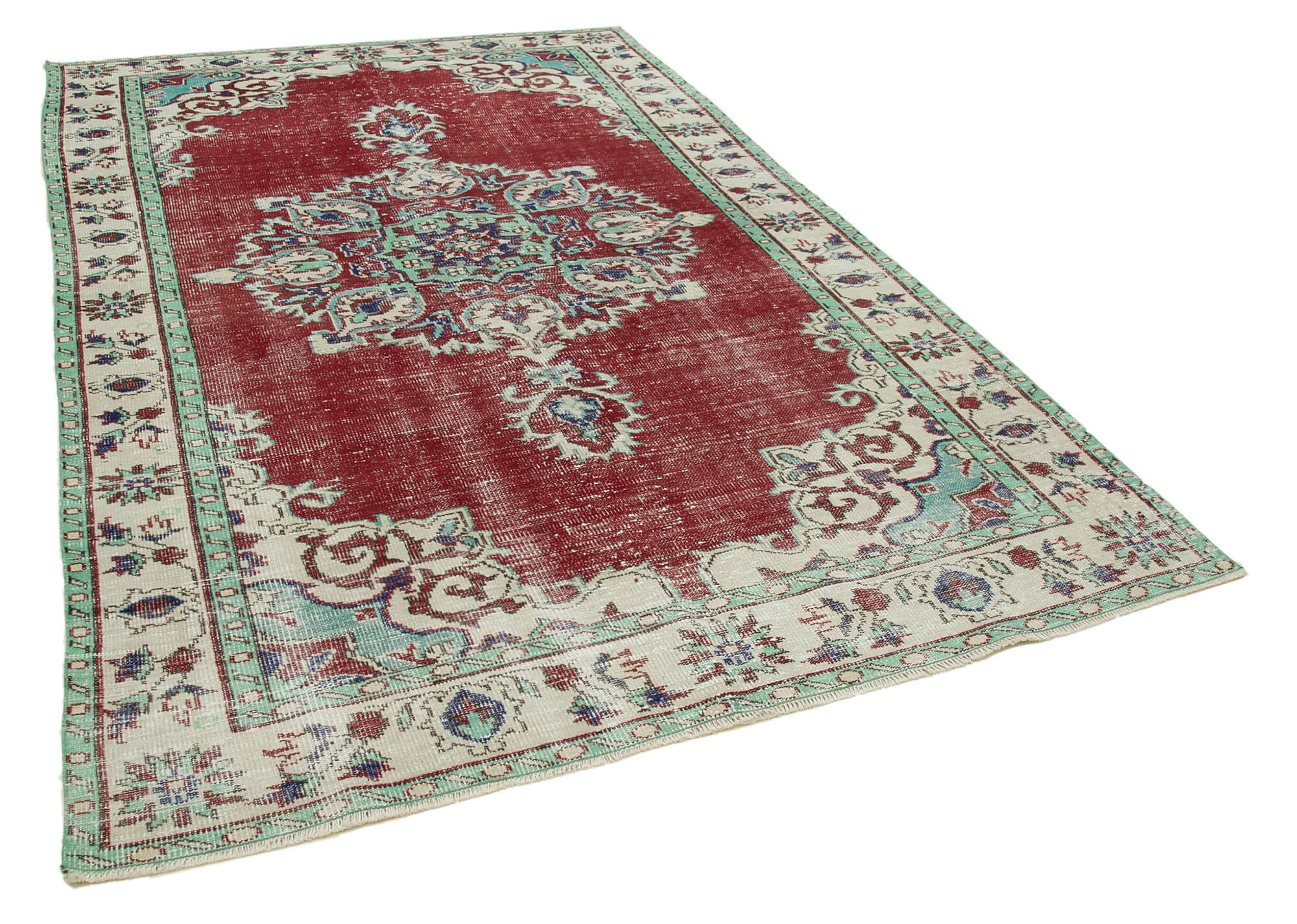 Turkish hand-knotted rustic 1970s beige carpet 190 cm x 291 cm
