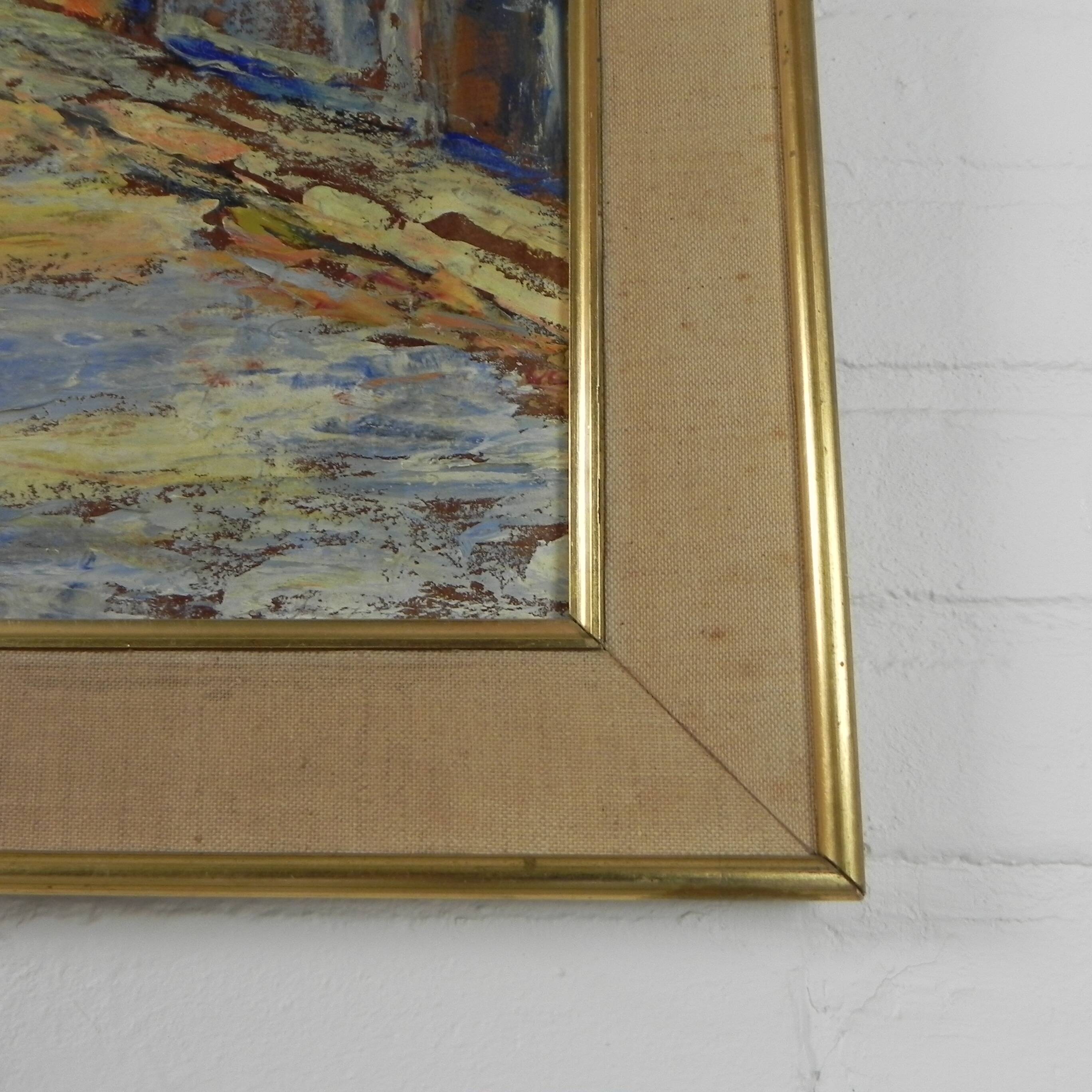 Painting of a street in (probably) Paris, 1950s