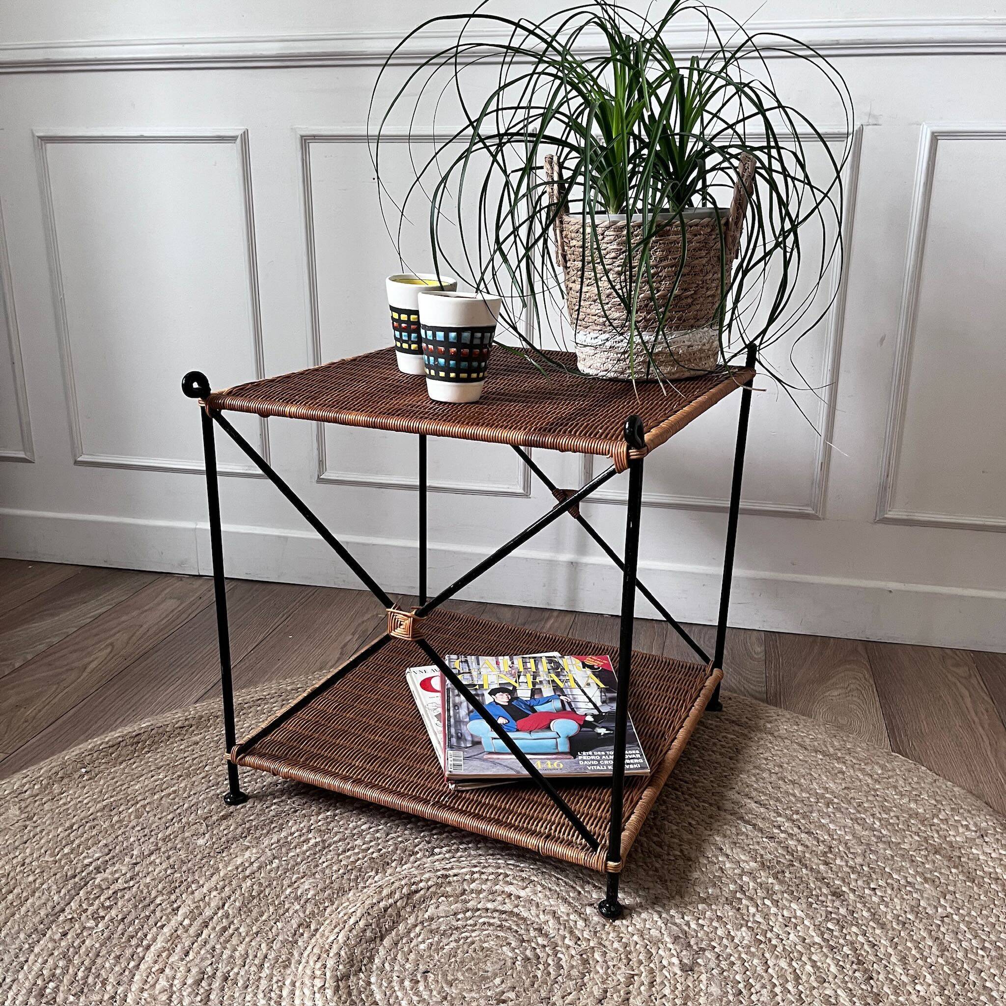 Vintage woven wicker coffee table