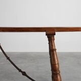 18th‑Century Spanish Walnut Trestle Table with Iron Stretcher