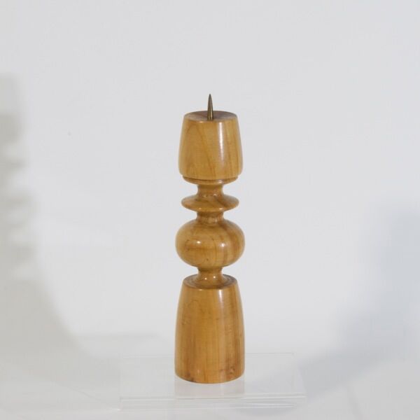 Turned solid wood candle holder and brass