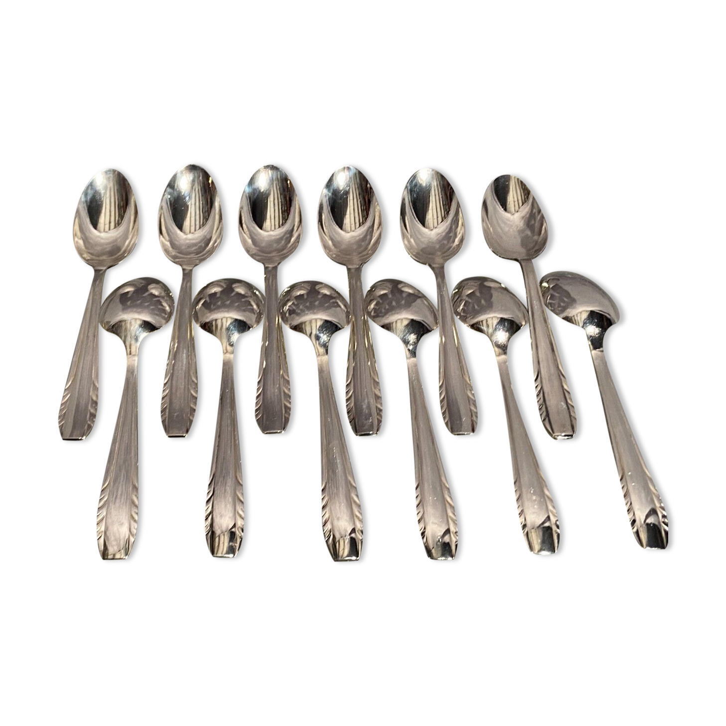 Suite of 12 small silver metal spoons design Vintage mid-twentieth
