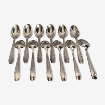 Suite of 12 small silver metal spoons design Vintage mid-twentieth