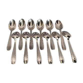 Suite of 12 small silver metal spoons design Vintage mid-twentieth
