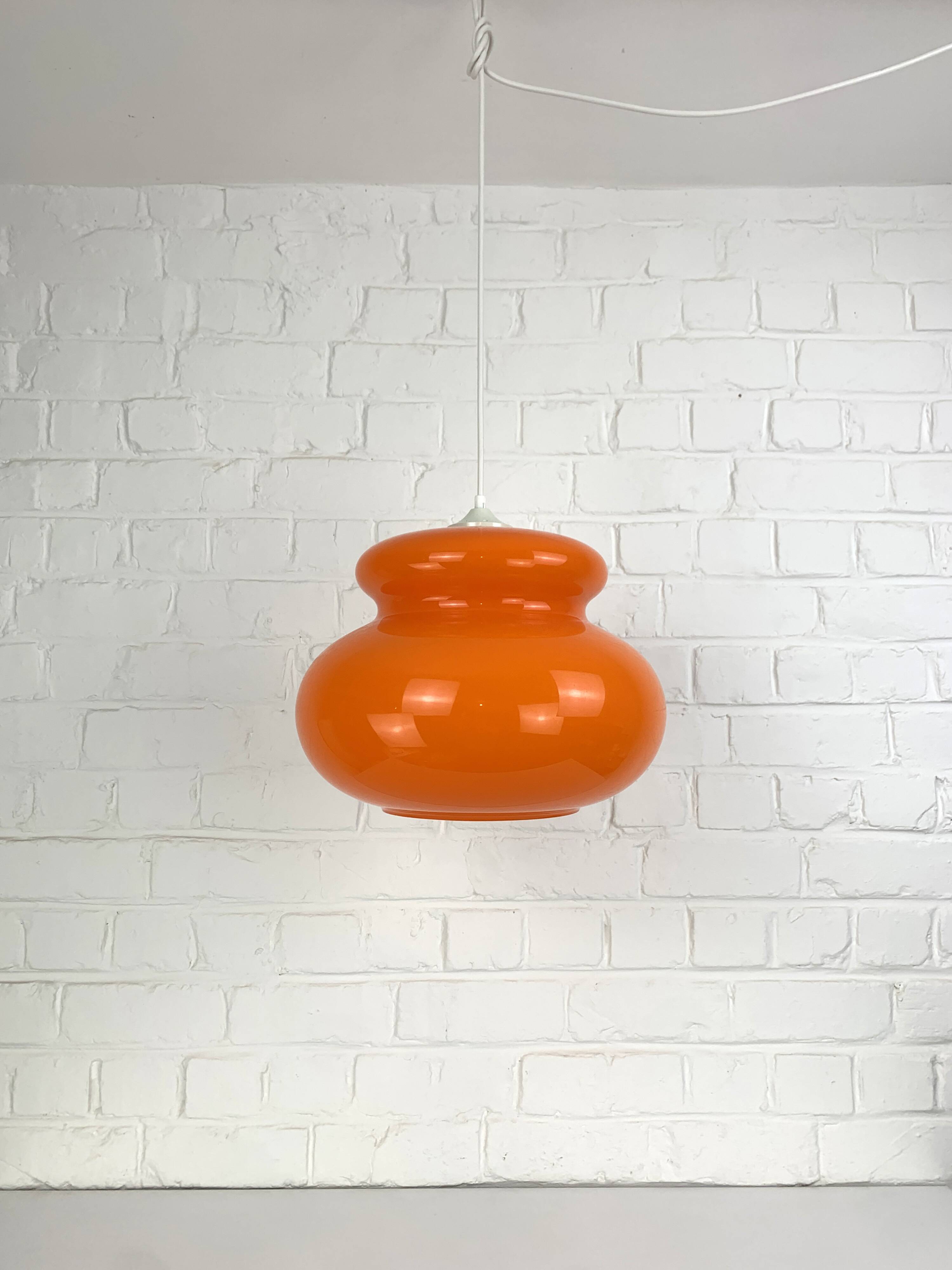Vintage Space Age Orange Glass Pendant Light