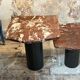 Table double plateau marbre bordeaux et pied acier