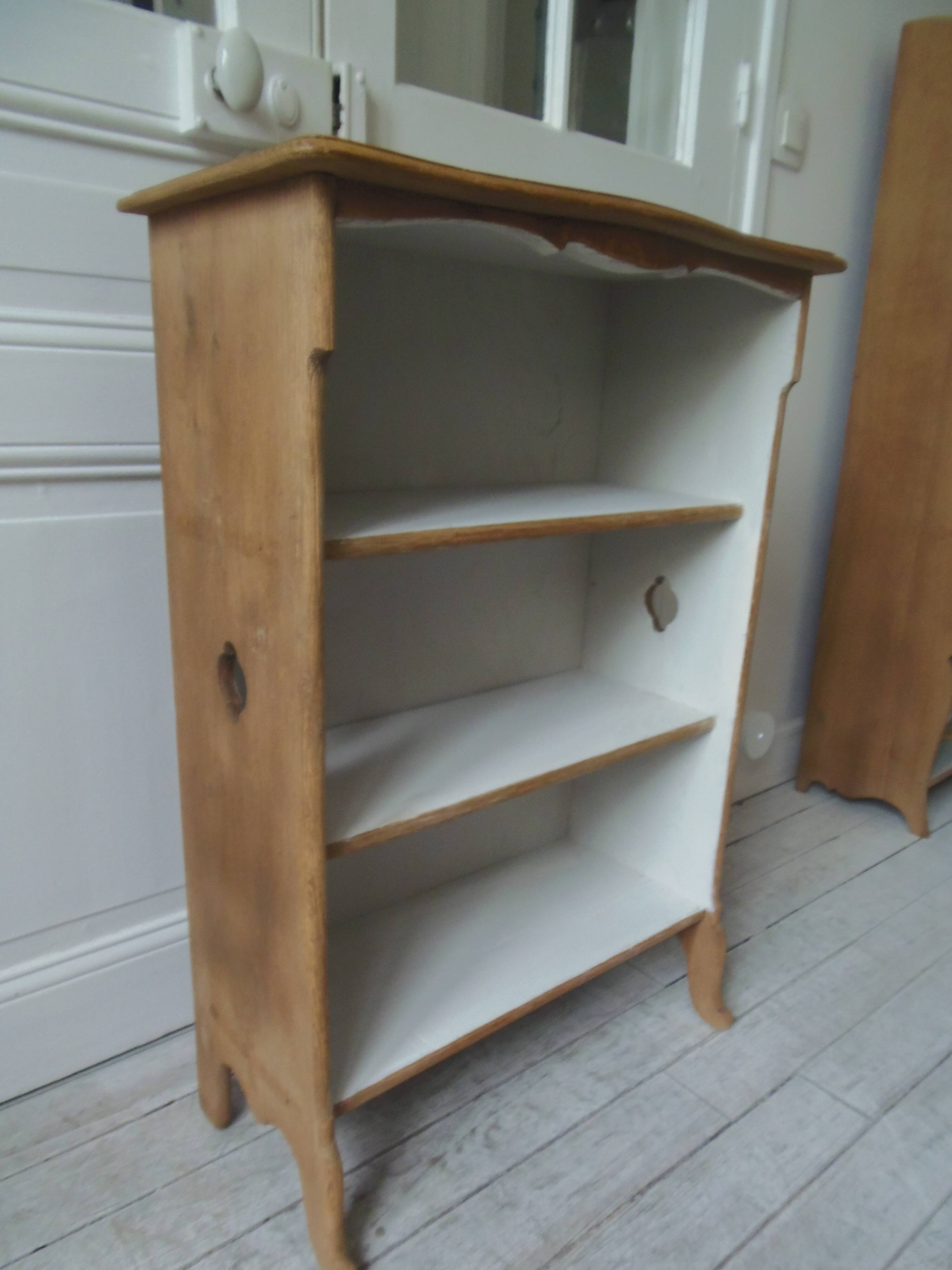 Vintage low depth bookcase in pearl grey interior oak with waxed finish.