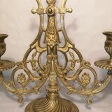 Pair of piano candlesticks in golden bronze 19th century