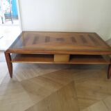 Large coffee table - cherry finish - solid wood - butterfly motifs