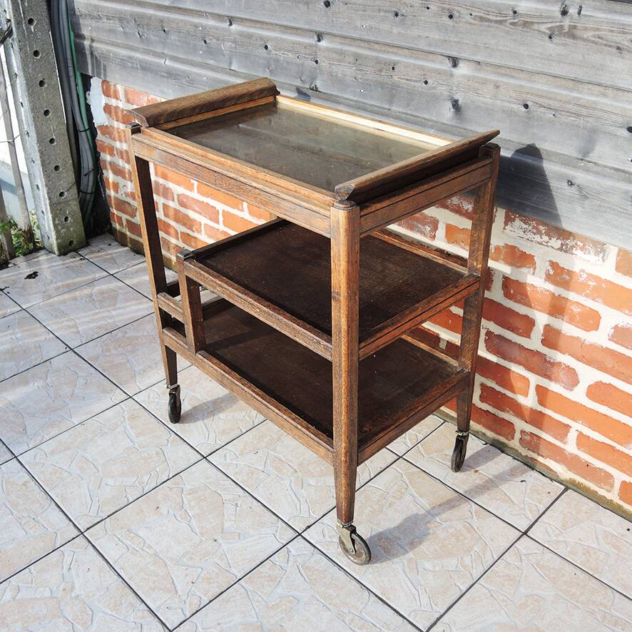 Vintage Art Deco wooden serving trolley with removable tray.